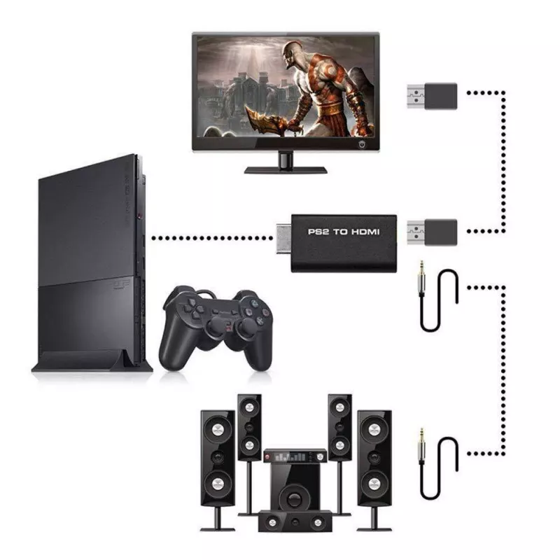 PS2 till HDMI Adapter med 3.5mm ljudutgång för HDTV/HDMI